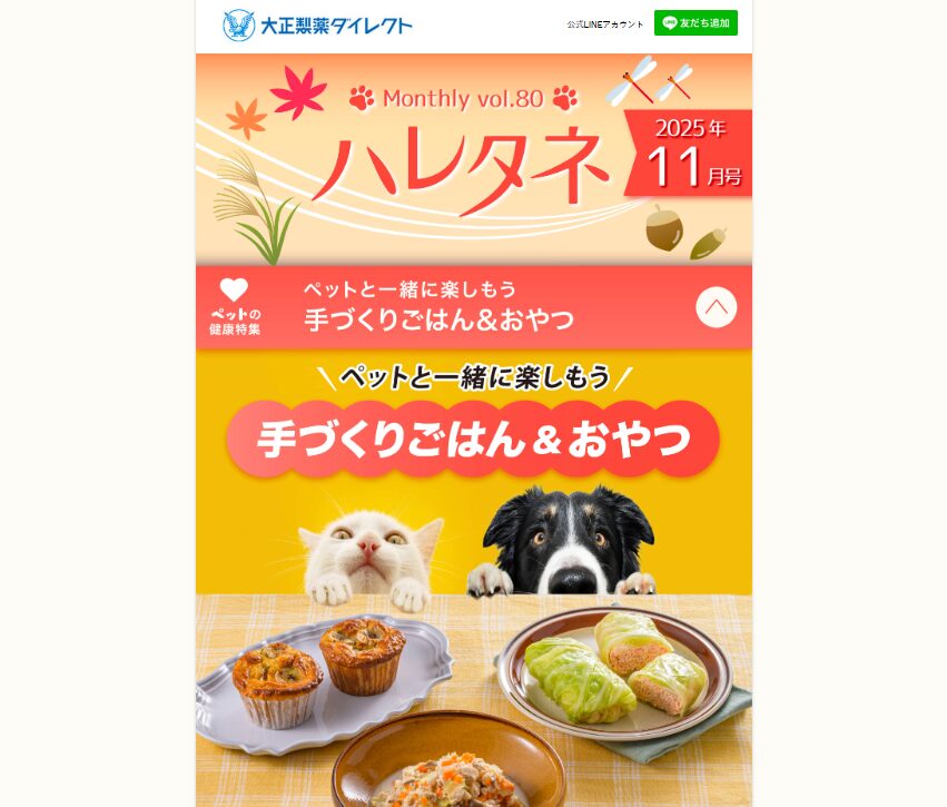 【大正製薬】『ハレタネ』2025年11月号　ペットの健康特集 レシピコーナー担当のイメージ